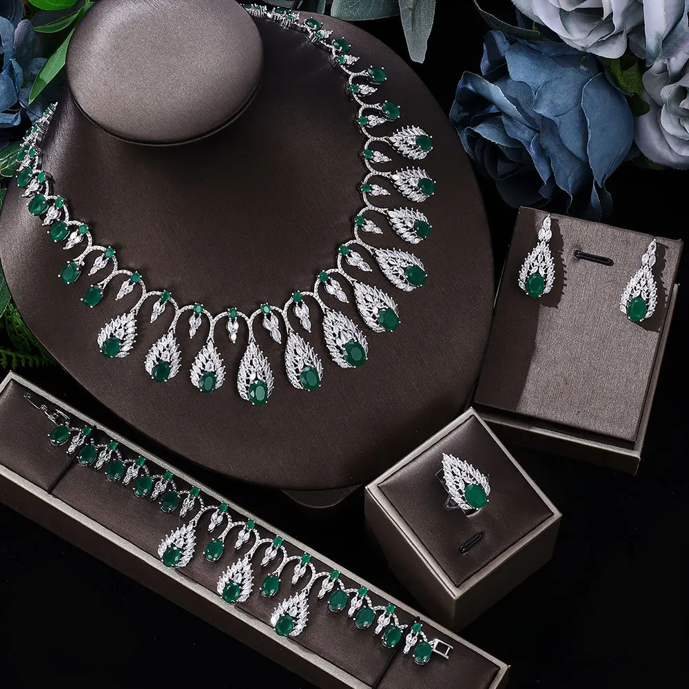 

4-piece Vintage Jewelry Set for Women's Wedding party Accessories zircon drop Necklace Earring bracelet Ring Luxury