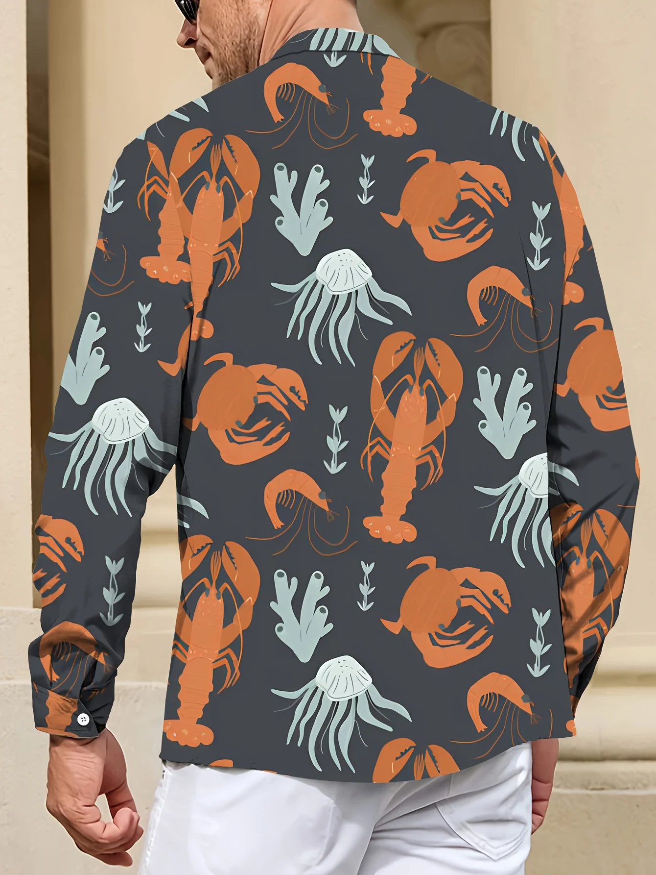 Men'S Stylish Dopamine Splicing Patterned Shirt - Long Sleeve, Button-Up, Lapel Collar, 