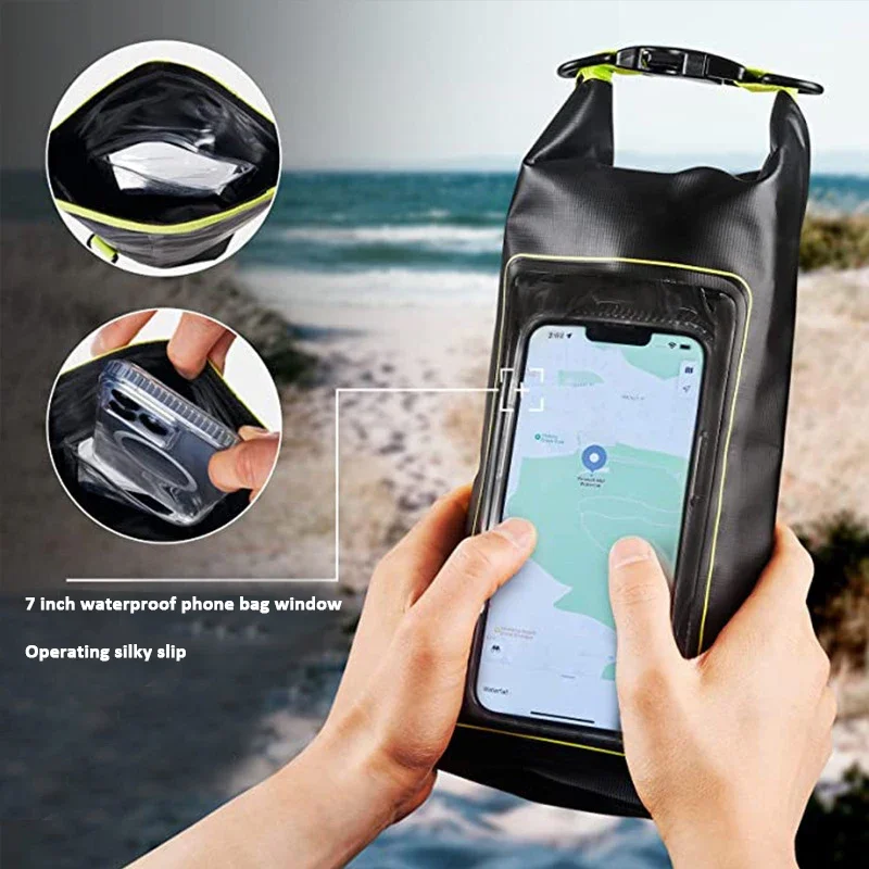 Bolsa estanque à prova d'água 2l/5l, tela sensível ao toque, natação, pvc, rafting, flutuação, esportes ao ar livre, prancha de surf, caiaque, bolsa de armazenamento