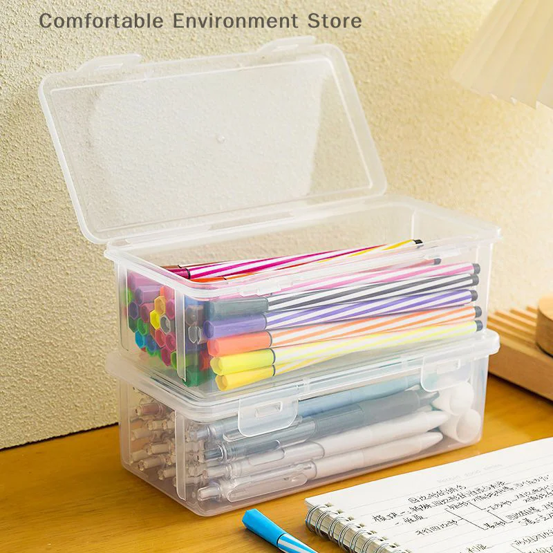 1 Pc  Large Capacity Plastic Pencil Box Stackable Translucent Clear Pencil Box Office Supplies Storage Organizer Box