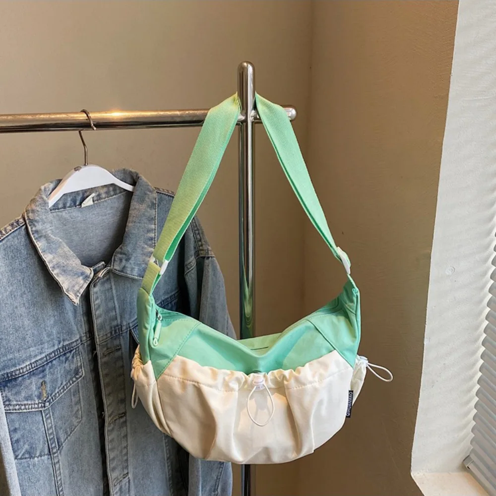 

Contrast Color Nylon Crossbody Bag Underarm Solid Color Dumplings Shoulder Bag Luxury Drawstring Fashion Handbag Decoration