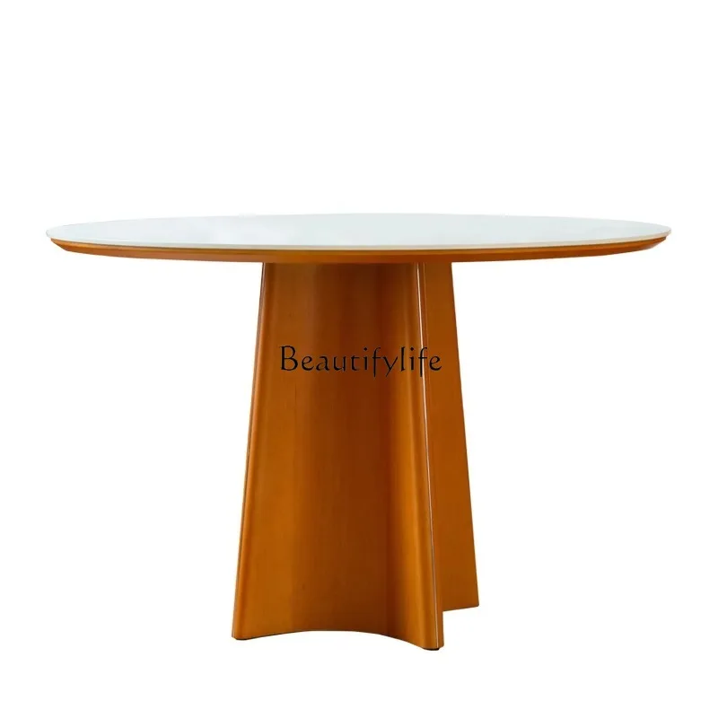 

Retro round table rock slab medium ancient style dining table simple modern household small apartment round dining table