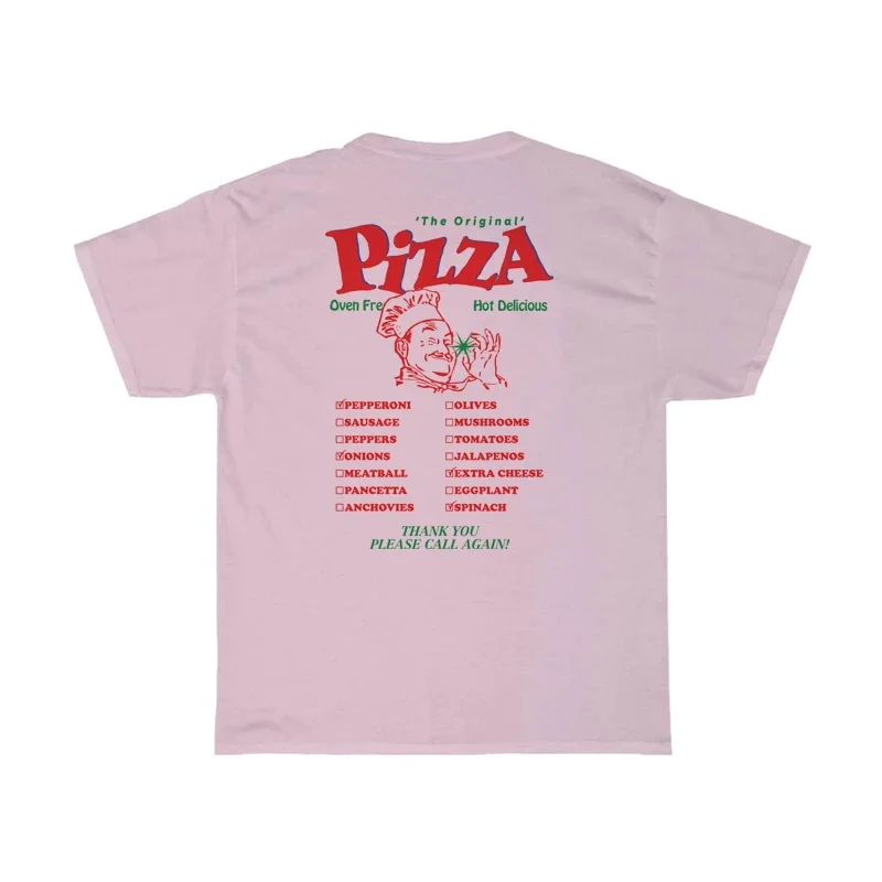 Women Retro Funny Pizza T-Shirts Loose Back Print Streetwear Graphic Tops Cute Food T Shirt Unisex Vintage Grunge Tees Clothes