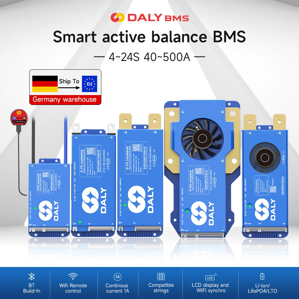 DALY SmartBMS 4S 5S 6S 7S 8S 10S 16S 20S 12V 24V 48V BMS attivo CAN 60A 100A 200A 300A LFP Li-Ion Lto Batteria per powerbank ups