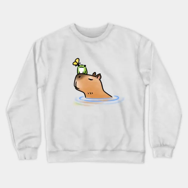 سويت شيرت كابيبارا تحية لطيف للخريف والشتاء، "Water - Scene Capybara Graphic" لمظهر عصري