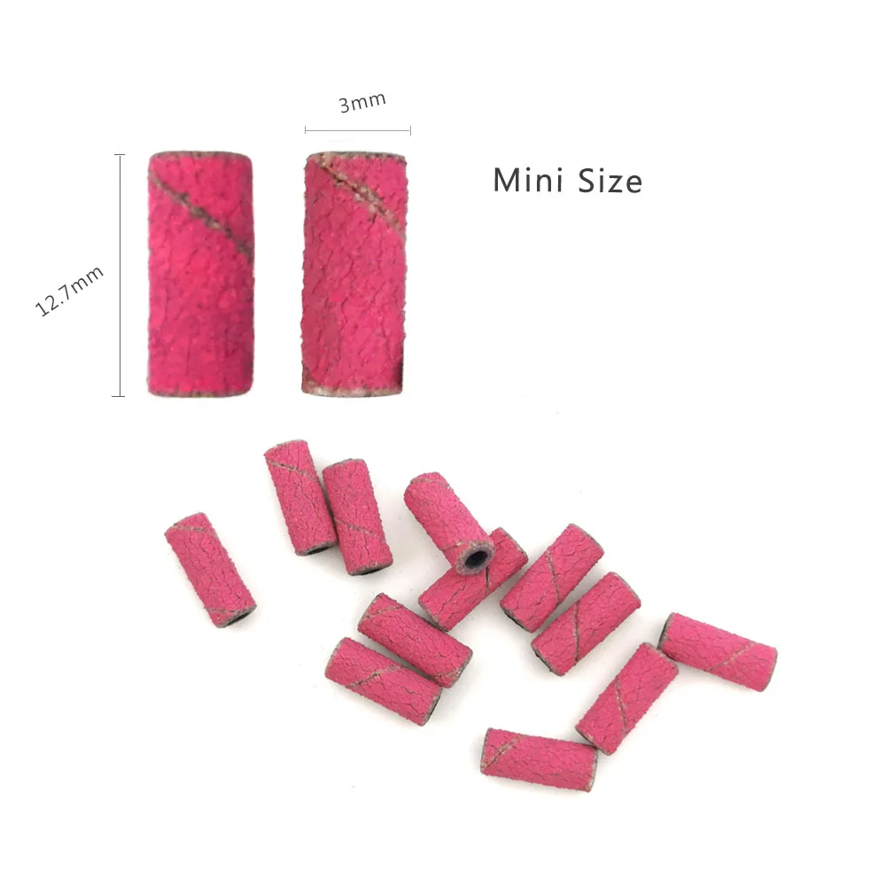 HYTOOS 3mm Small Rose-red Sanding Bands Without Stainless Steel Nail Drill Bit Mandrel Electric Manicure Cuticle Clean Accessori