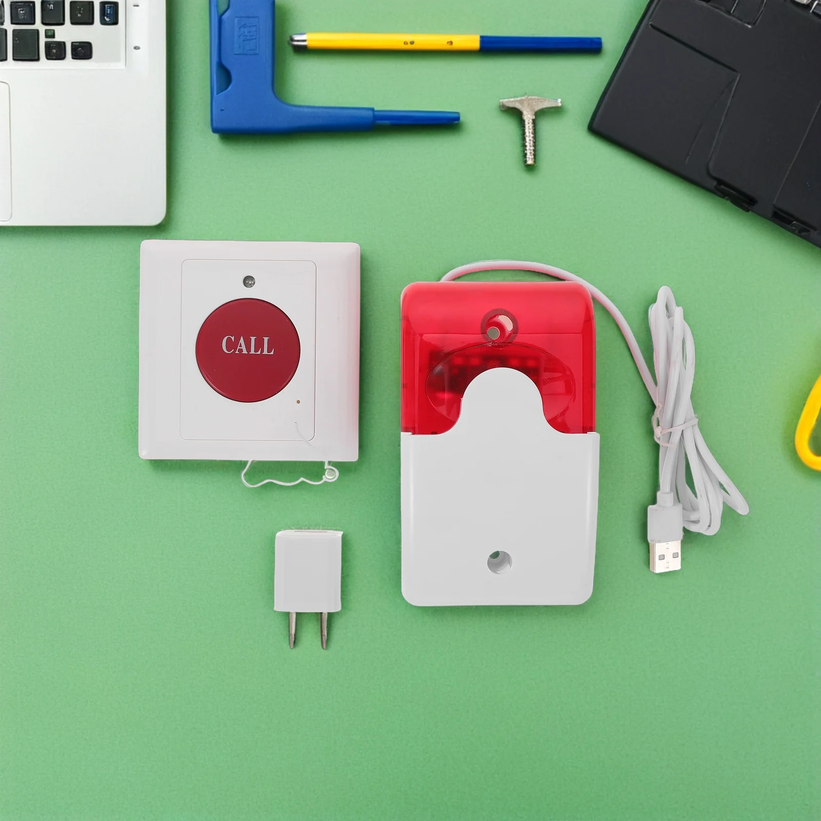 Botón de llamada de emergencia inalámbrico para personas mayores, alarma audiovisual doble, montaje en pared, dispositivo de asistencia para personas mayores para hospitales y enfermería