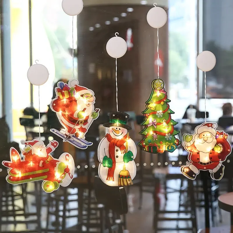 Luce a ventosa per decorazioni natalizie a LED, luce a forma di pupazzo di neve di Babbo Natale, decorazione per vetrine di negozi di Natale, decorazioni per la casa