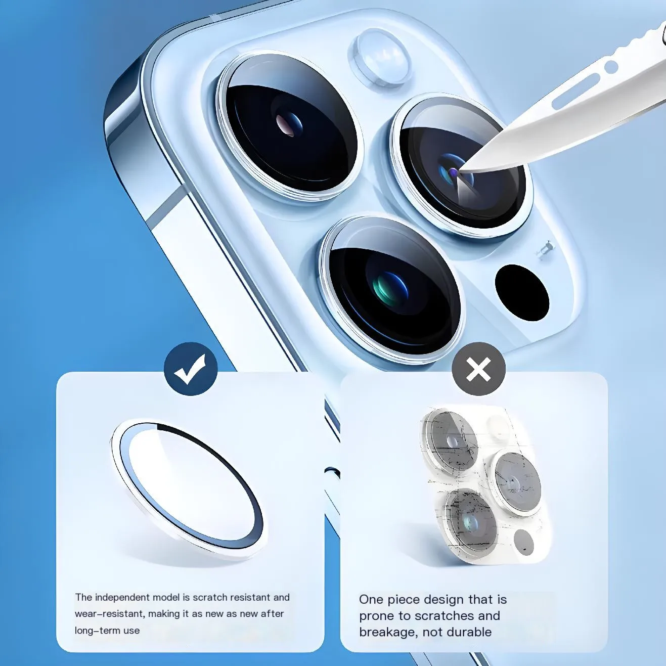 Lens Metal Ring Protector Glass, Camera Lens Protection para iPhone 11, 12, 13, 14 Pro Max, Mini, 15 Pro, 15Plus, Camera Film