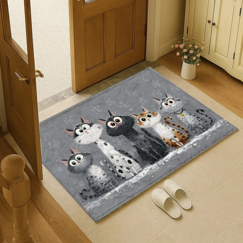 VIKAMA Non-Slip Washable Welcome Doormat Adorable Cat Pattern Kitchen & Bathroom Mat Living Room & Bedroom Rug for Home Decor view 2