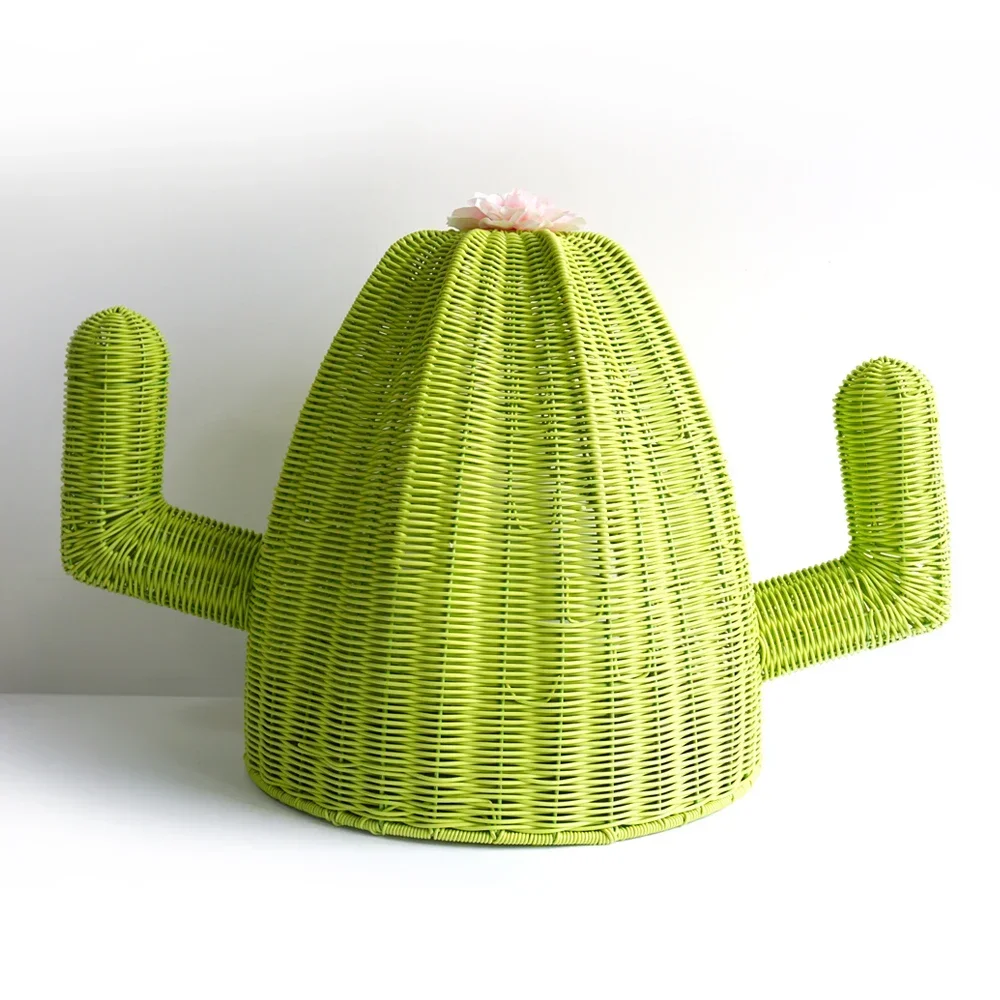 Novelty Plastic rattan Resin Wicker Woven Cactus item pet  basket house cat bed