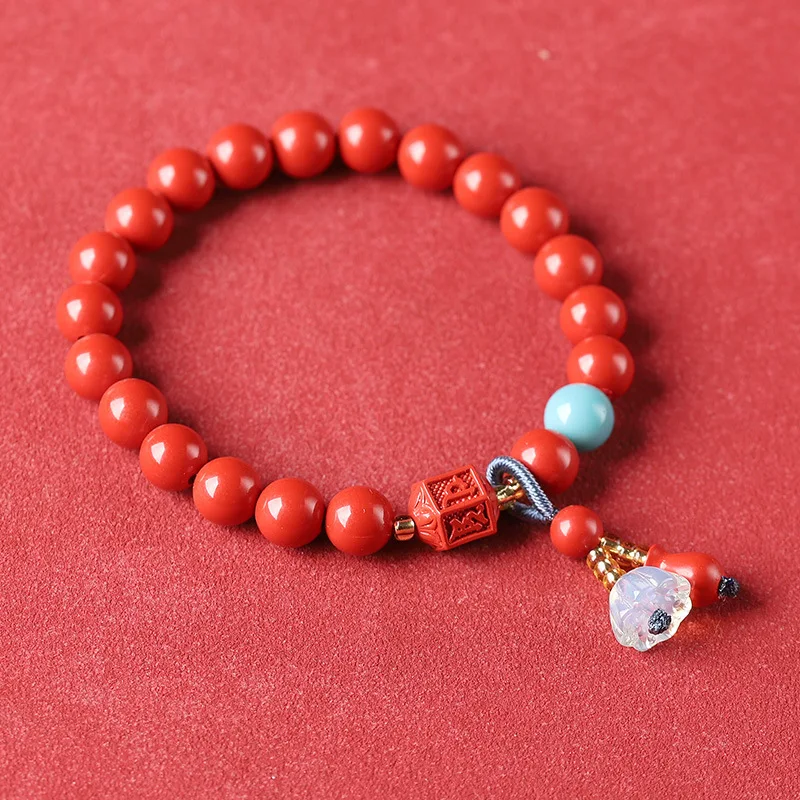 New High Content Red Sand Crystal Lotus Bracelet Buming Year Big Red Raw Cinnabar Hand String High-end Gift for Women Help Sleep