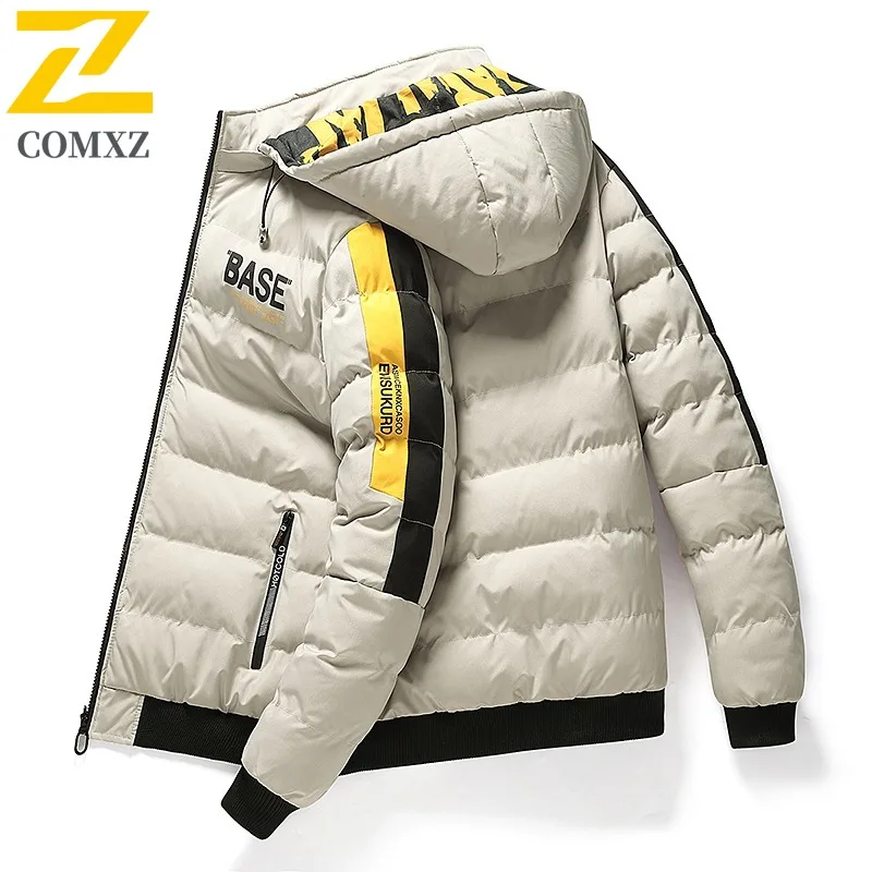 COMXZ Luxurious Men Padding Coat Hooded Outdoor Camping Cold Protection Coat Casual Wear on Both Sides Style Warm Autumn Garment