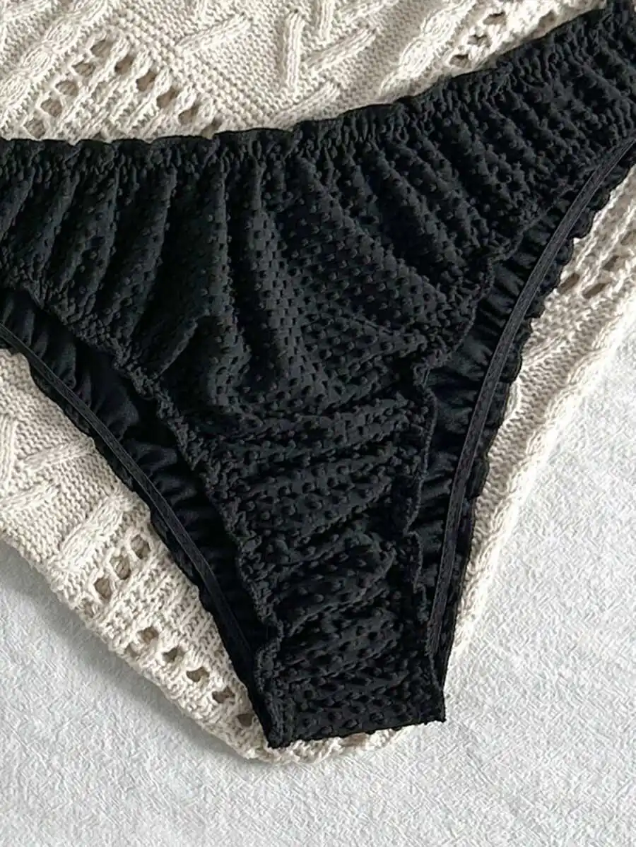

Womens Ruched Triangle Bikini Set Solid Black Beige Swimwear Holiday Beach