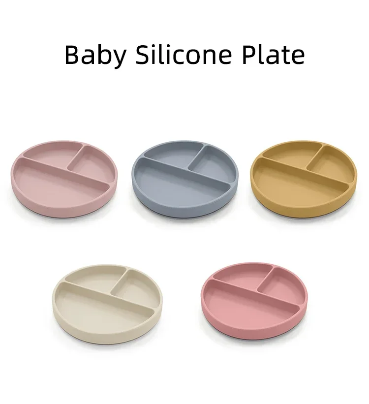 Baby 3pcs/set Safe Silicone Tableware Set Children Sucker Dining Plate Wood Fork and Spoon Kids Feeding Training Dishes BPA Free