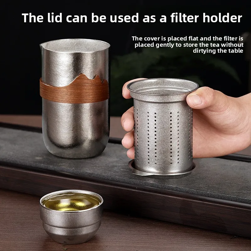 Outdoor Camping Pure Titanium Tea Set Teapot Ice Crystal Titanium Tea Set Convenient Travel Kung Fu Tea Set Quick Guest Cup Gift 3