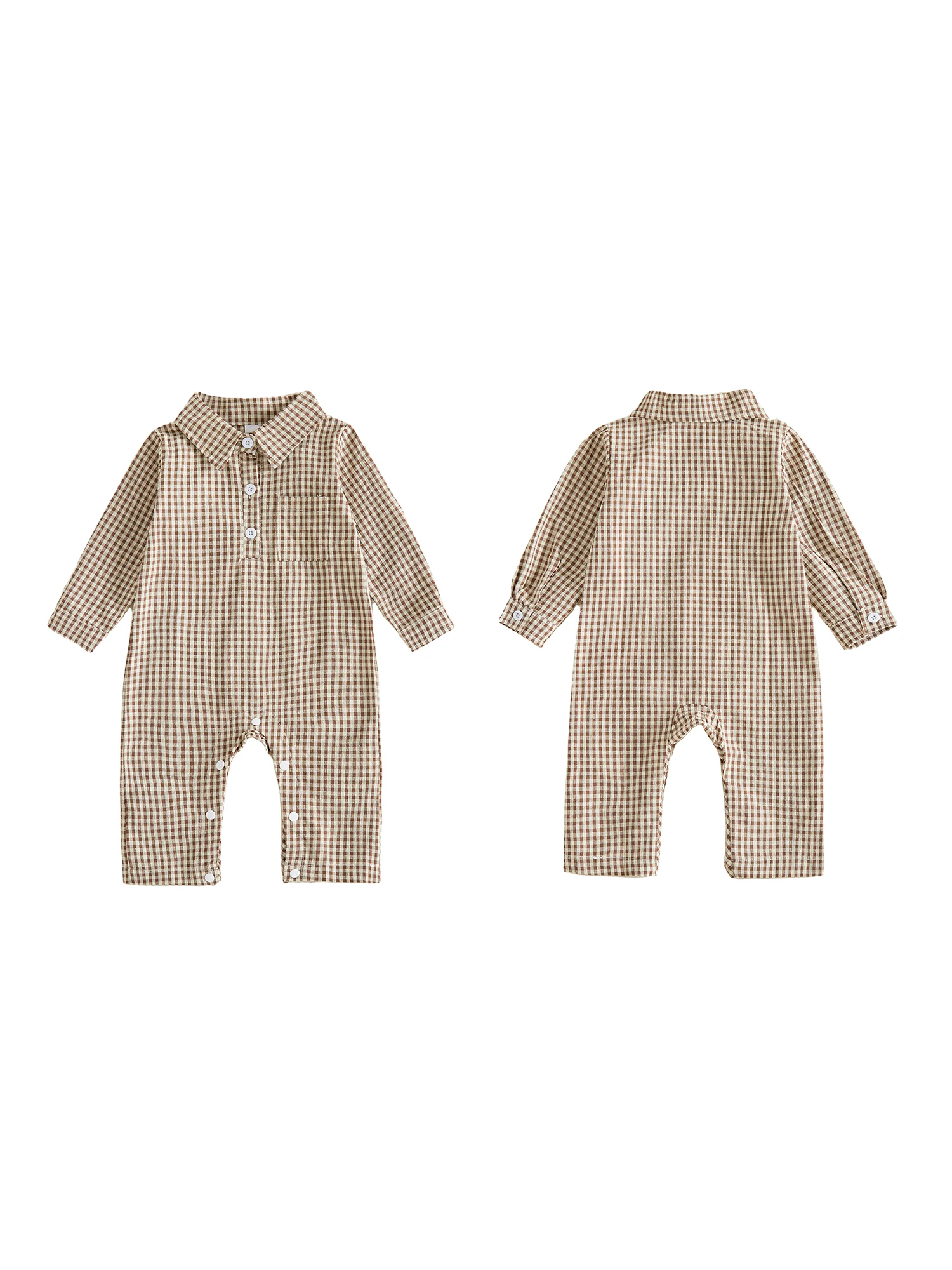 

Boy Romper Plaid-Print-Jumpsuit Long Sleeve Lapel Lapel Collar Jumpsuit Boy Romper Long Sleeve Lapel