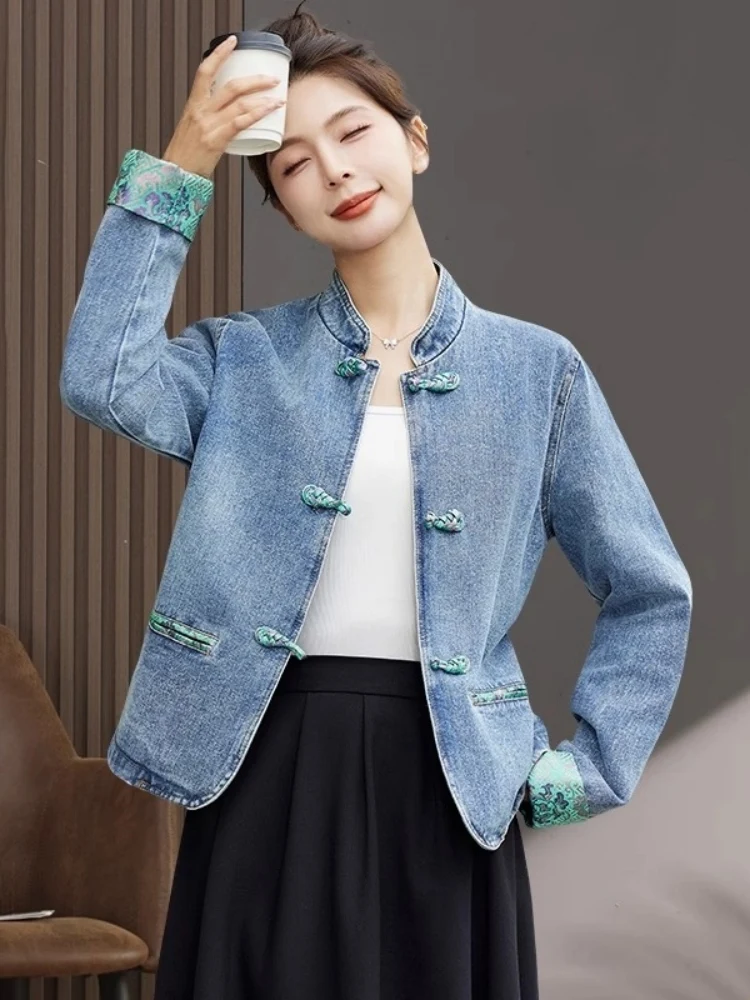 Nuevo 2025 mujer ort Denim Jaet Casual Sle talla grande chino nuevo Sle Light tendencia nacional Top primavera otoño