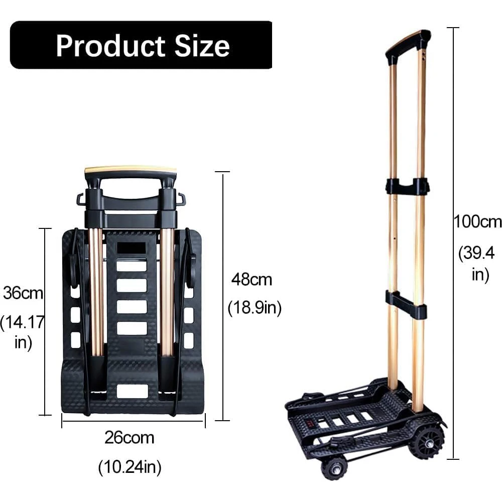 Heavy Duty Folding Trolley - 4-wheel compact multi-purpose cart with adjustable handle, portable and sturdy structure