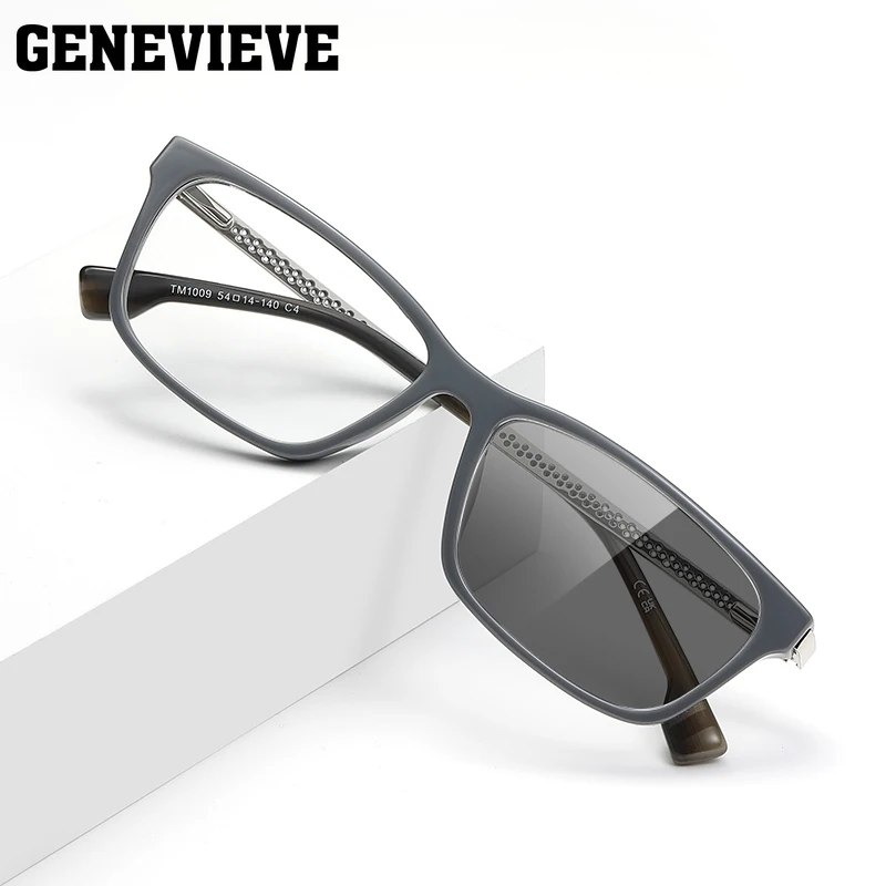 

GENEVIEVE Business Minimalist Geometric Square Frame Men's Anti-Blue Light Photochromic Glasses Customizable Prescription LS205