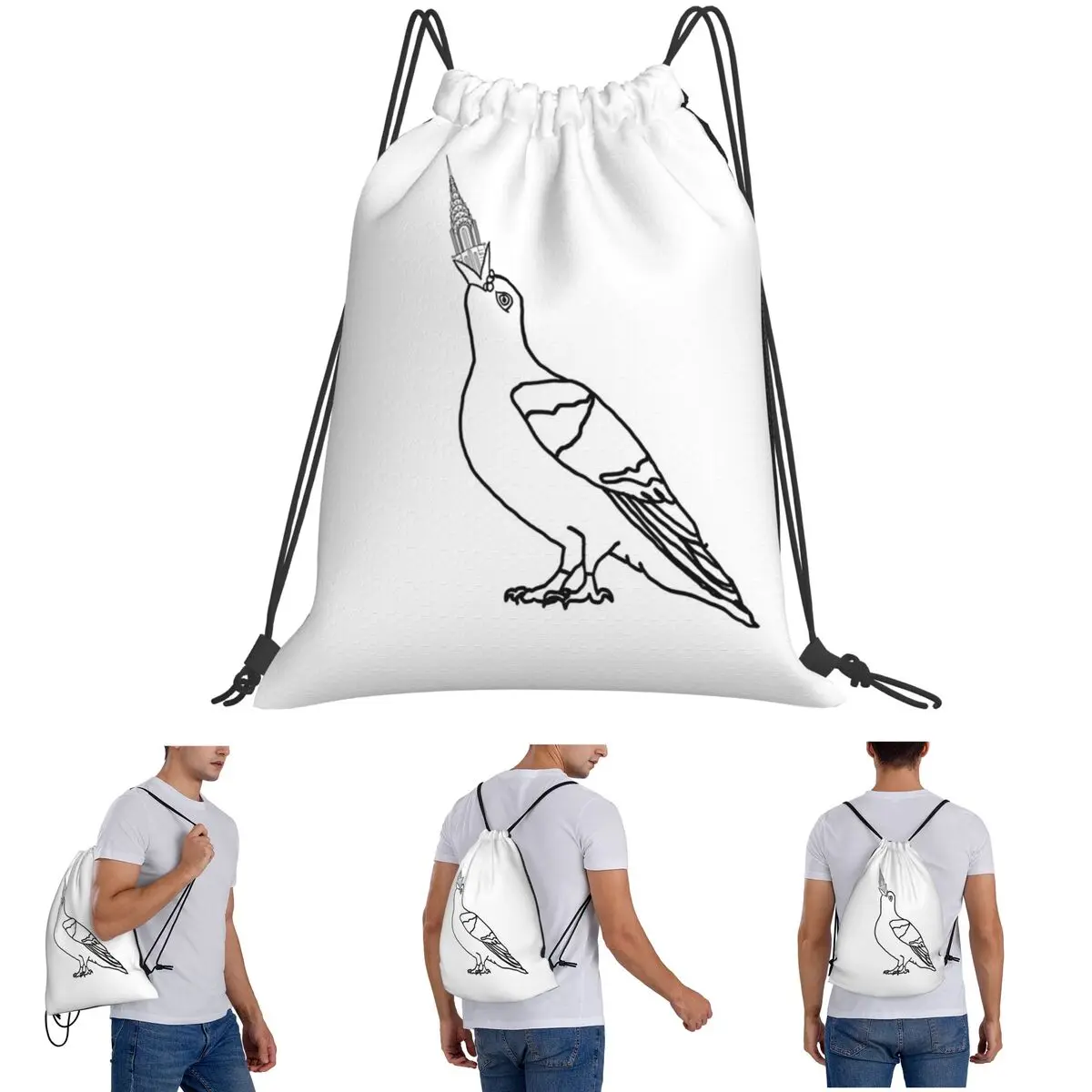 Swallowing The City Chrysler Building Backpacks Portable Drawstring Bundle Pocket Storage Bag Book Bags for Travel School