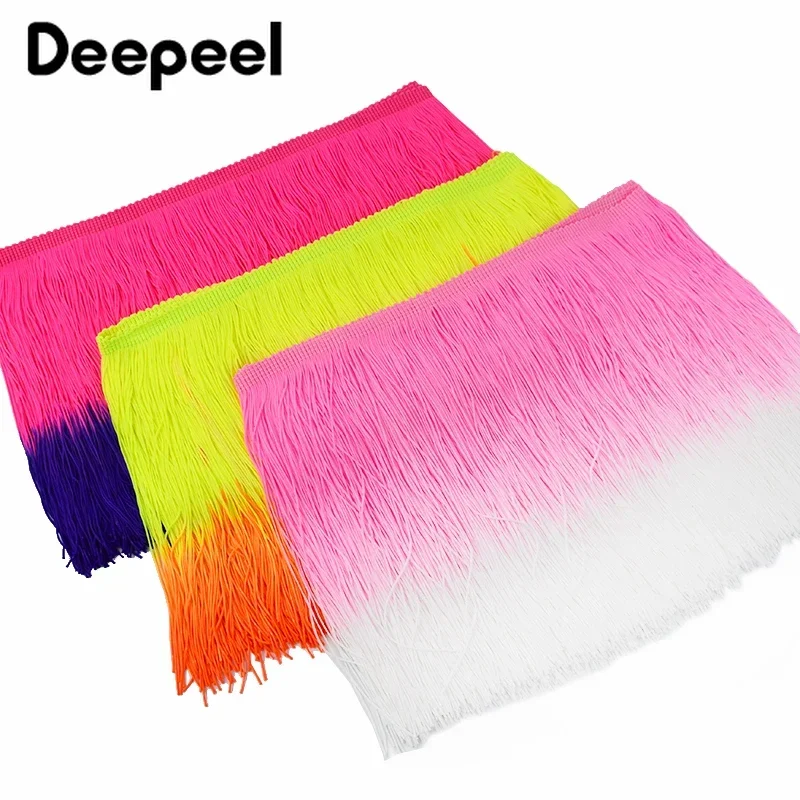 2/5Meters 20cm Gradient Colors Latin Dance Fringe Tassels Polyester Lace Trim Fabric DIY Clothing Dress Curtain Decor Material