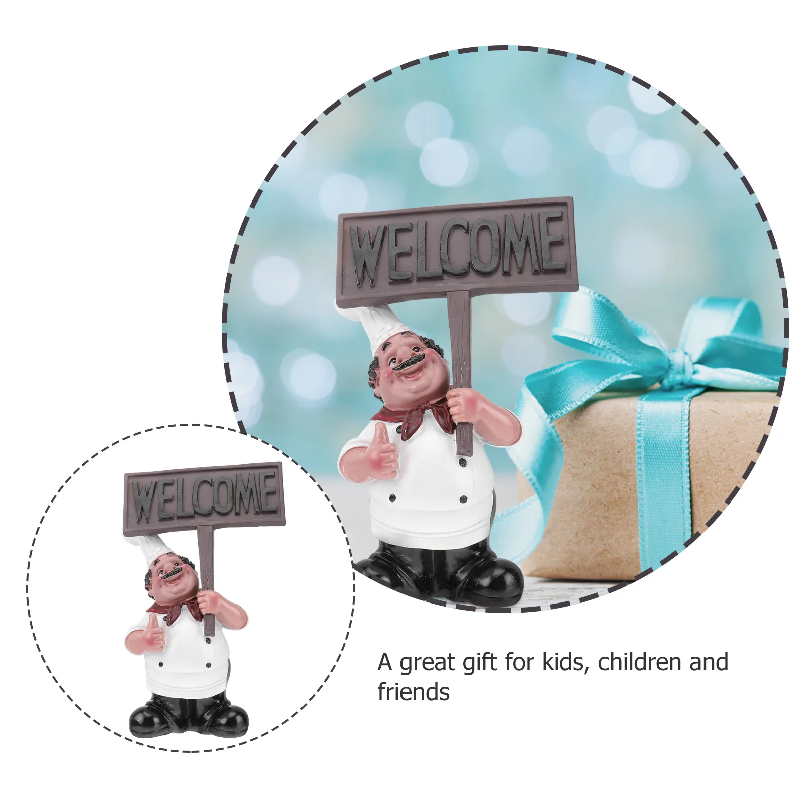 

Small Resin Blackboard Chef Figure Ornament Handmade Decorative Stand for Western Restaurant Doorway and Home Decoration