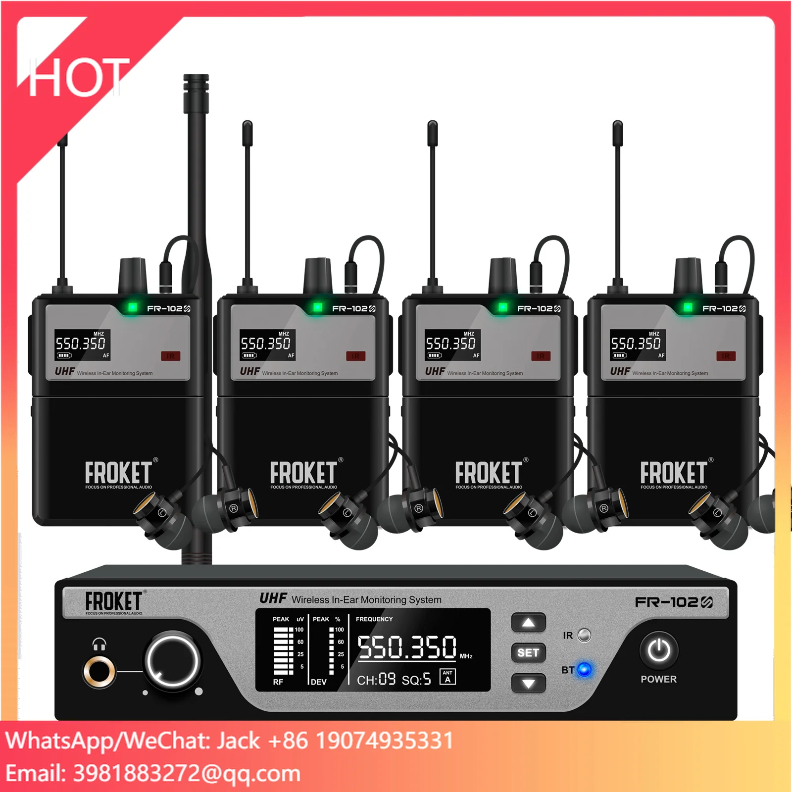 

Portable 4-Channel FR-102 Wireless Ear System 120DB Professional Singing Sound System Noise Cancelling Headset