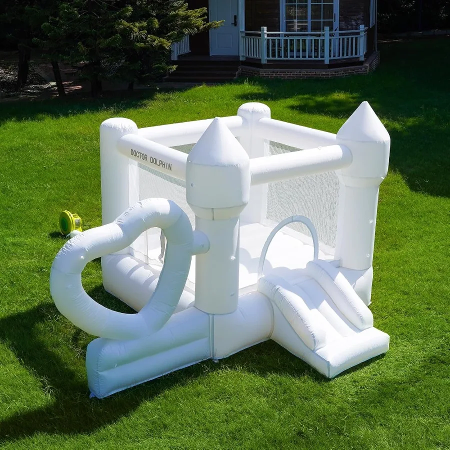 

White Bounce House Inflatable Bouncy Castle with Heart Design for Indoor and Outdoor Use Perfect for Backyard Wedding Parties a