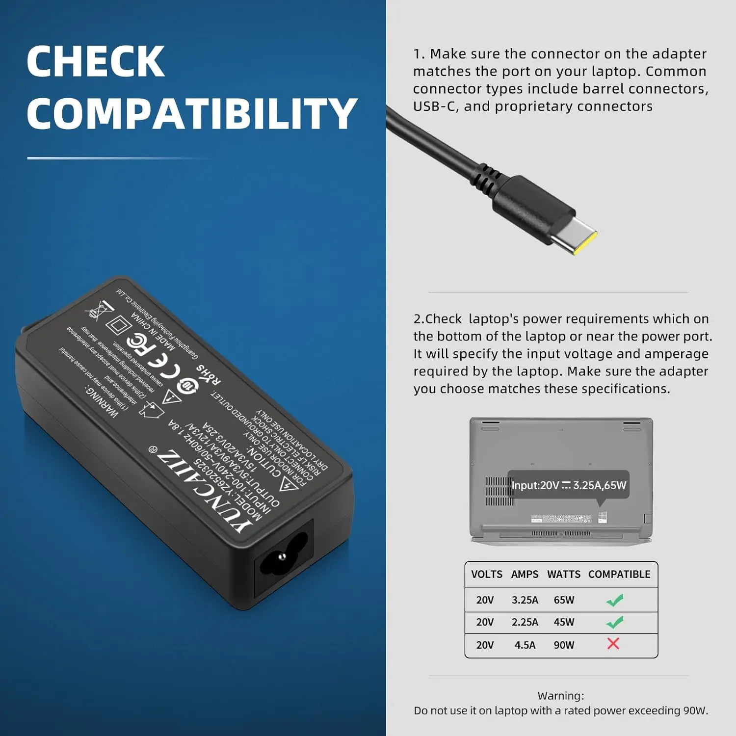 

Universal Chromebook Charger 65W 45W USB C Charger Laptop Compatible with HP, Dell, Lenovo, Acer, Asus, Samsung, Google