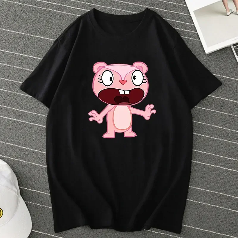 Animated Pattern Hot Happy Tree Friends Male and Female Couple Cotton T-shirt Summer Short Sleeve Cartoon Funny Men\'s Tshirt