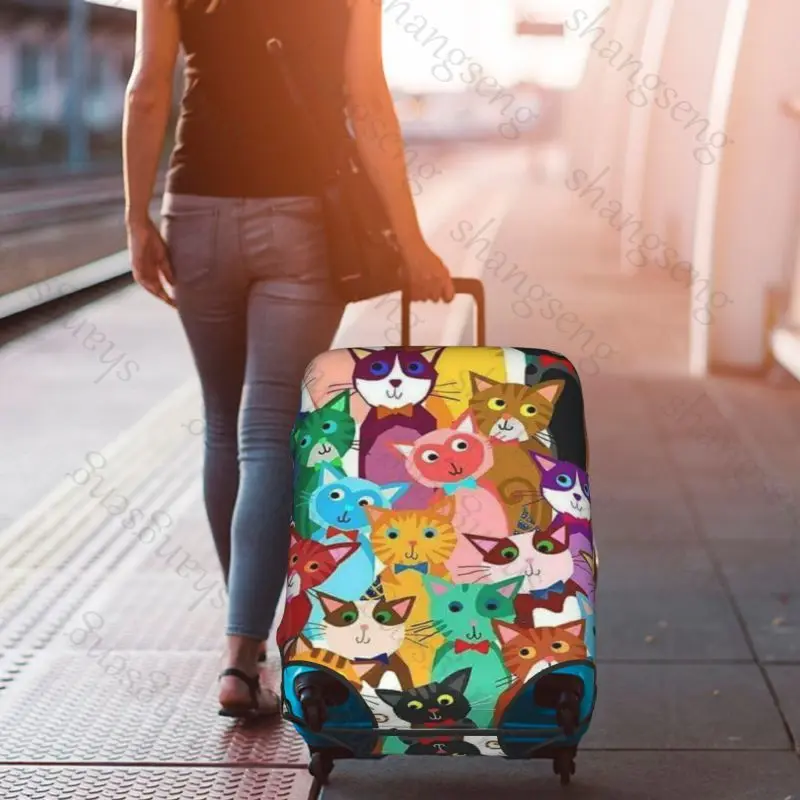funny Cute Cat Pattern Travel suitcase protective case, suitcase cover, elastic protection, washable Luggage cover, 18-32 in