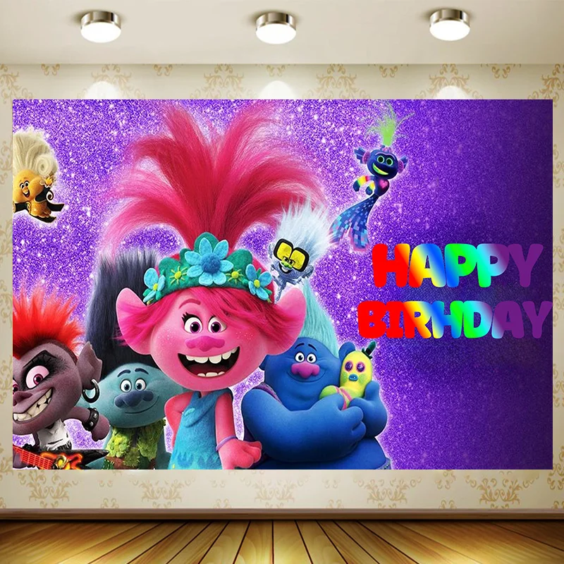 

trolls backdrop Girl Birthday Party Supplies Background banner Decoration Baby Shower Banner Kid Faovr Room
