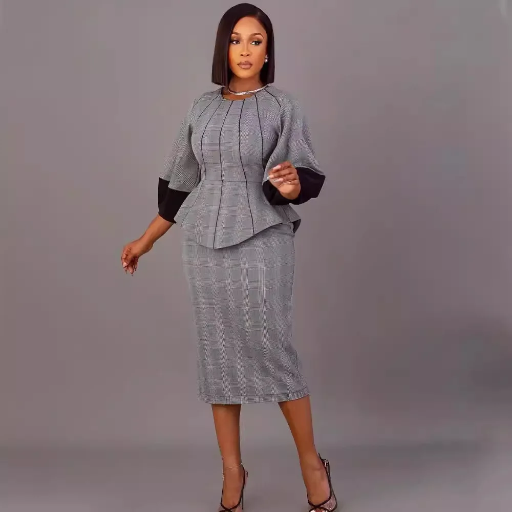 

2025 New Fashion Printed Lantern Sleeve Top + Skirt Two-piece Sets Women AutumnCasual Loose Shirt Skirt Set For Women