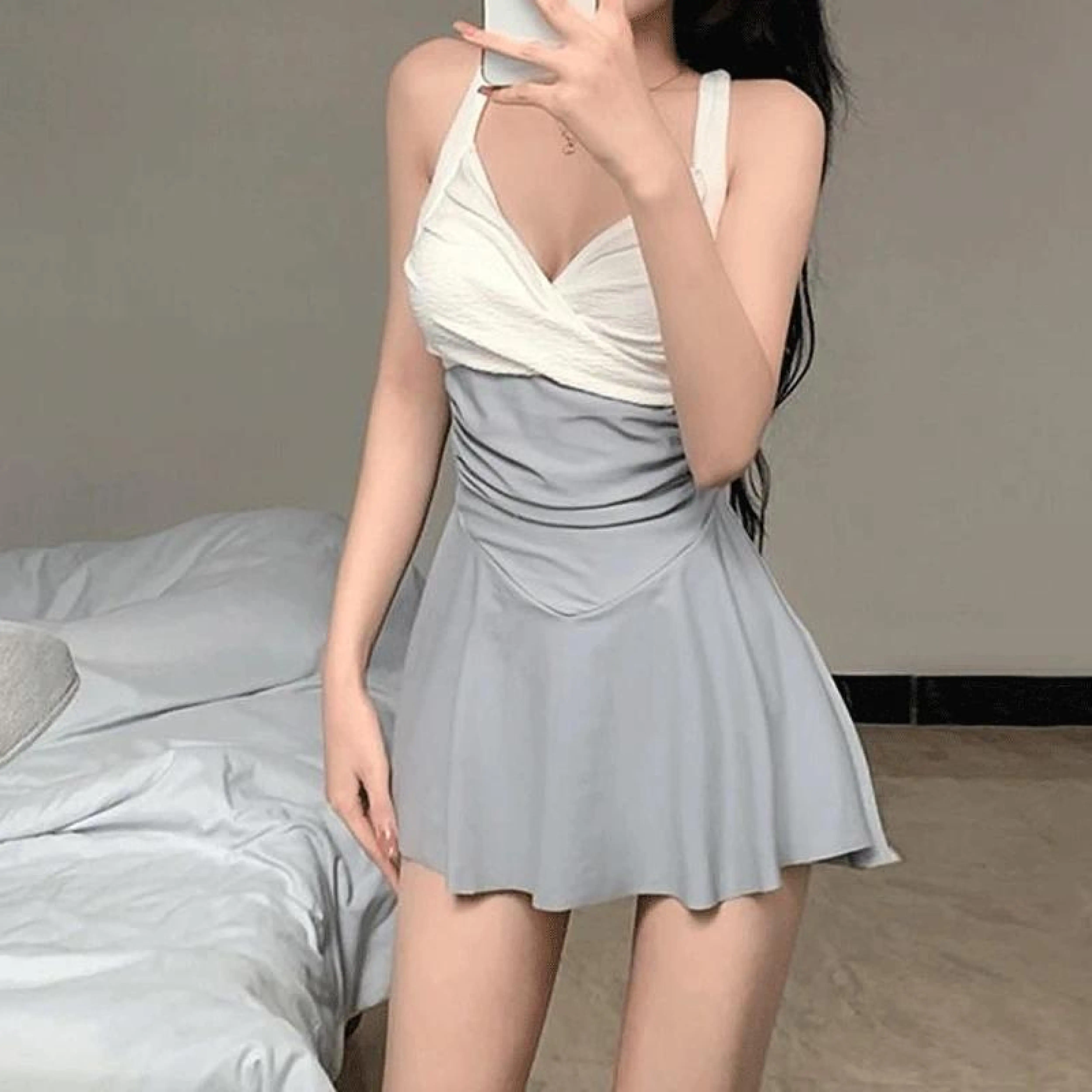 Simplicity Thin Skirt Style Small Chest Slim Backless Spliced Bandage Conjoined Body Sexy Pure Desire Women's Clothing Swimwear