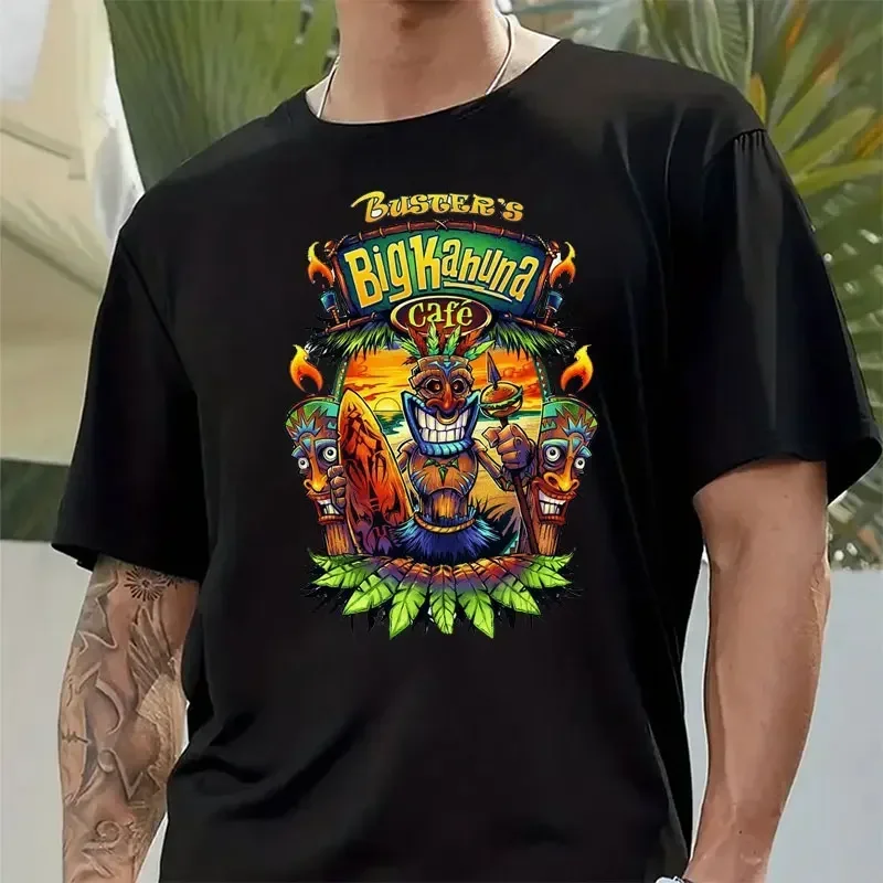 Short Sleeve Crewneck Tshirt Ropa Hombre Hawaiian Totem Tiki Men's T-shirt Tiki Tantrum Funny Monkey Island Game Cartoon cotton