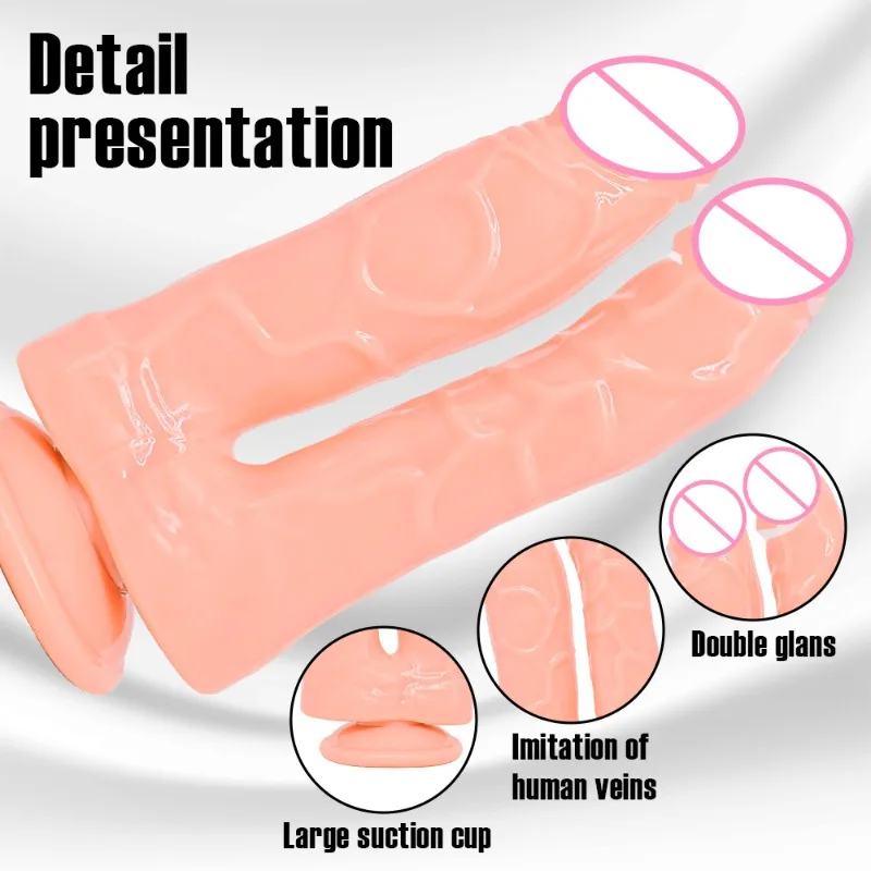 Lesbian Double Dildos Suction Anal Vagina Dick Suction Cup Dildos butt plug Massager Stimulation Adult three colors Couple pussy - view 5