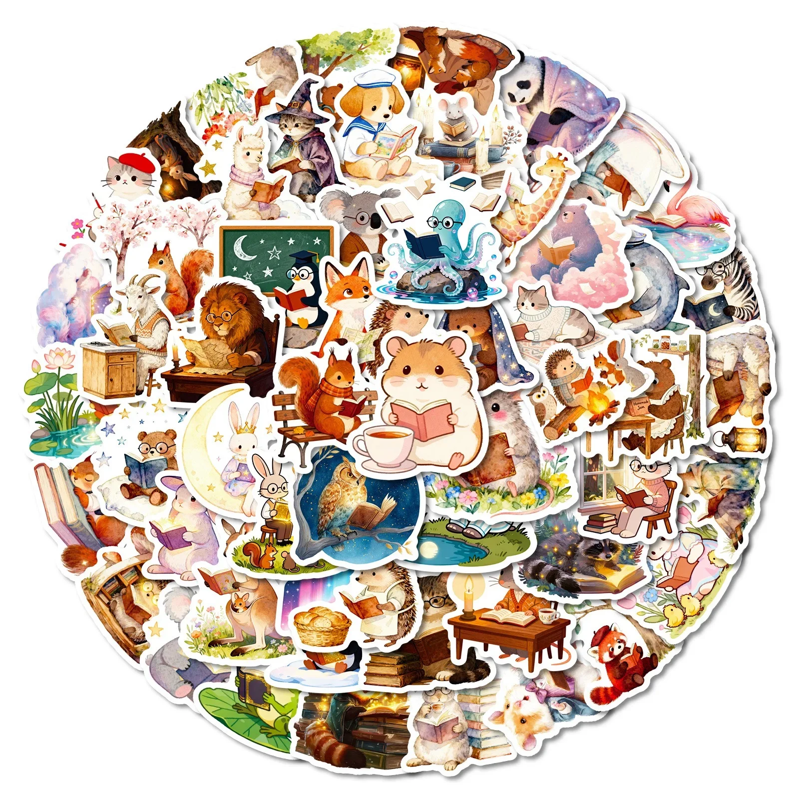 56Pcs Cute Funny Animal Reading Books Kindle Stickers Aesthetic Girls Decals Scrapbooking Notebook Laptop Phone Diary Sticker