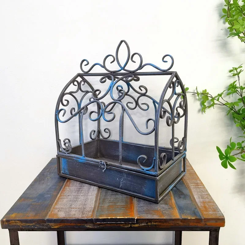 American Style Retro Outdoor Rust-proof Iron Bird Cage Tray, Flower Rack, Courtyard Balcony, Green Plant, Flower Room Bracket