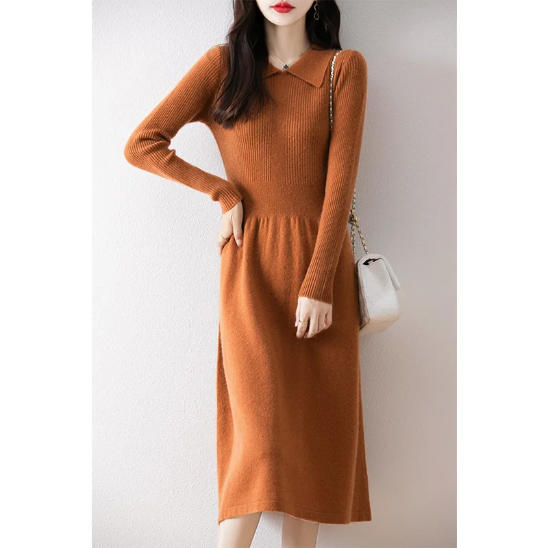 

Women's Dress On Offer Clearance Free Shipping 100% Wool Knitted Jumpers 2024 Winter Long Dresses Polo Pullovers