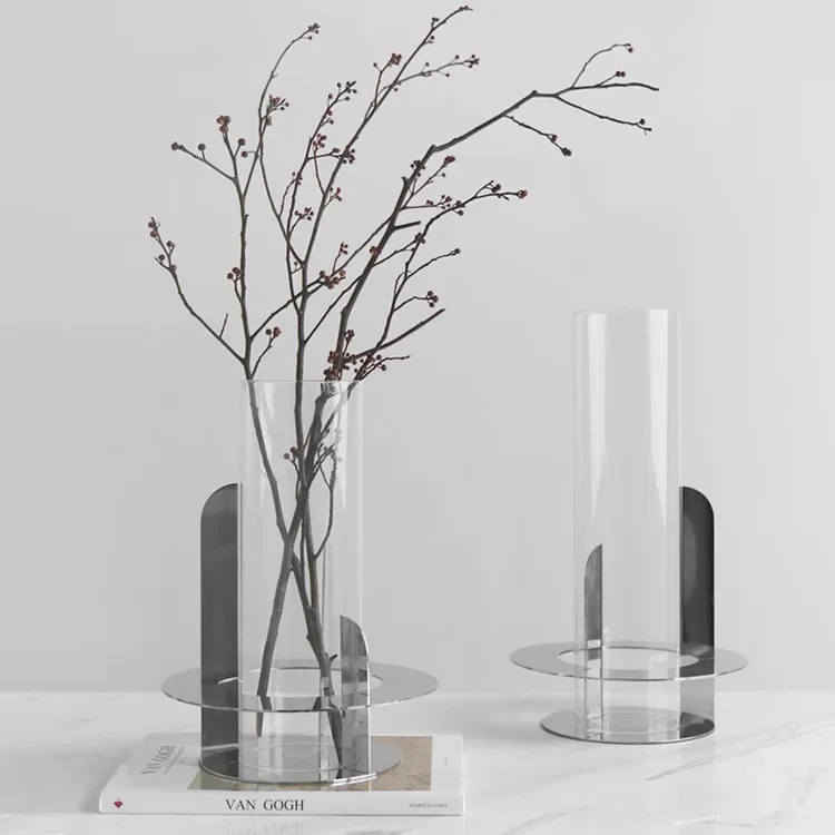 แจกันแก้วใสตกแต่งลายดอกไม้ สำหรับตกแต่งห้องตัวอย่าง ห้องนั่งเล่น ทางเข้า ห้องรับประทานอาหาร