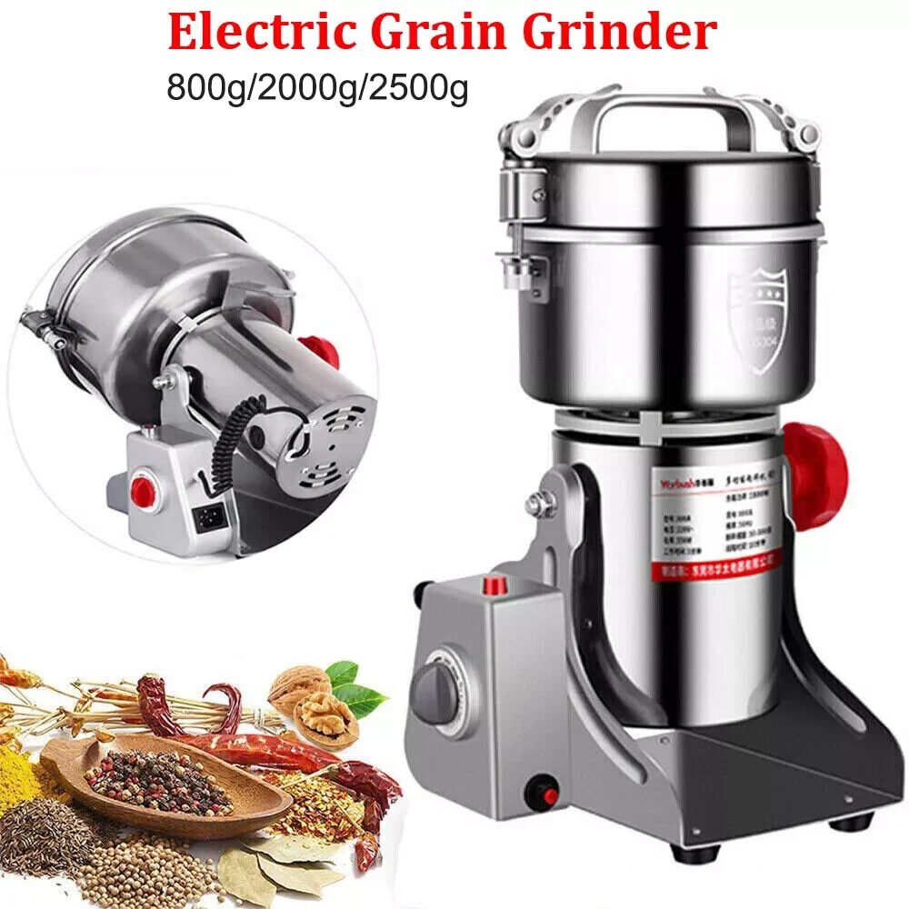 Electric Grain Grinder Stainless Steel Spice Herb Grinder Cereal Mill Flour Powder Machine for Dry Herbs Spices Coffee Corn 800G