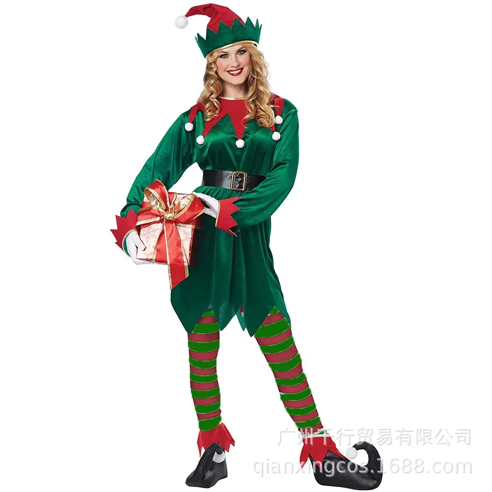 Costume de Père Noël de Noël pour Bol, Garçons, Hommes, Femmes, Couple, Elfe Vert, Cosplay, ixde Carnaval, Tenue de Barrage du Nouvel An