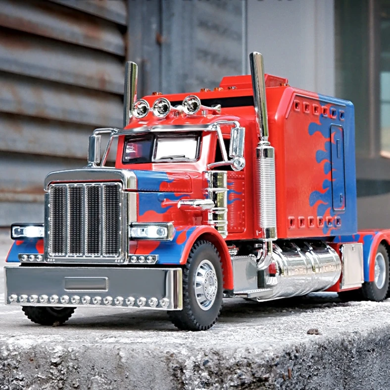 Diecast Heavy Truck Model 1:24 Peterbilt 389 tractors Alloy Toys Vehicles Sound And Light Metal Casting Collective Kids Boy Gift