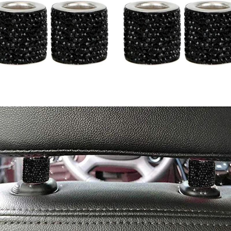 4 Pack Car Headrest Collars Car Head Rest Rings Decor Bling Bling Crystal Diamond Ice for Car SUV Truck Interior Decoration