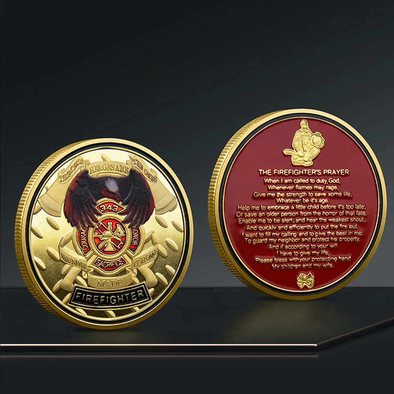 U.S. Military Coin Gold-Plated Firefighting Retrogrades Honor 343 Fallen Firefighters Collectible Coins Creative Gift