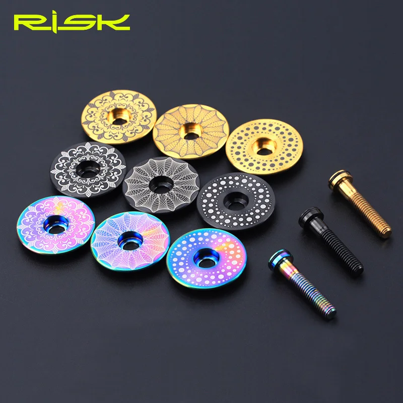 

Risk 1 set Lightweight Titanium Alloy Bicycle Headset Cap + M6*30mm Bike Headset Stem Bolt 3 Colors Headset Screw Bicycle Parts