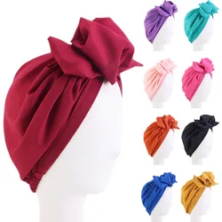 Kobiety Bowknot Turban elastyczne czapki plisowane czepek dla osób po chemioterapii hidżab muzułmańskie nakrycia głowy Stretch utrata włosów pokrowiec na główkę szalik Wrap Bonnet Hat