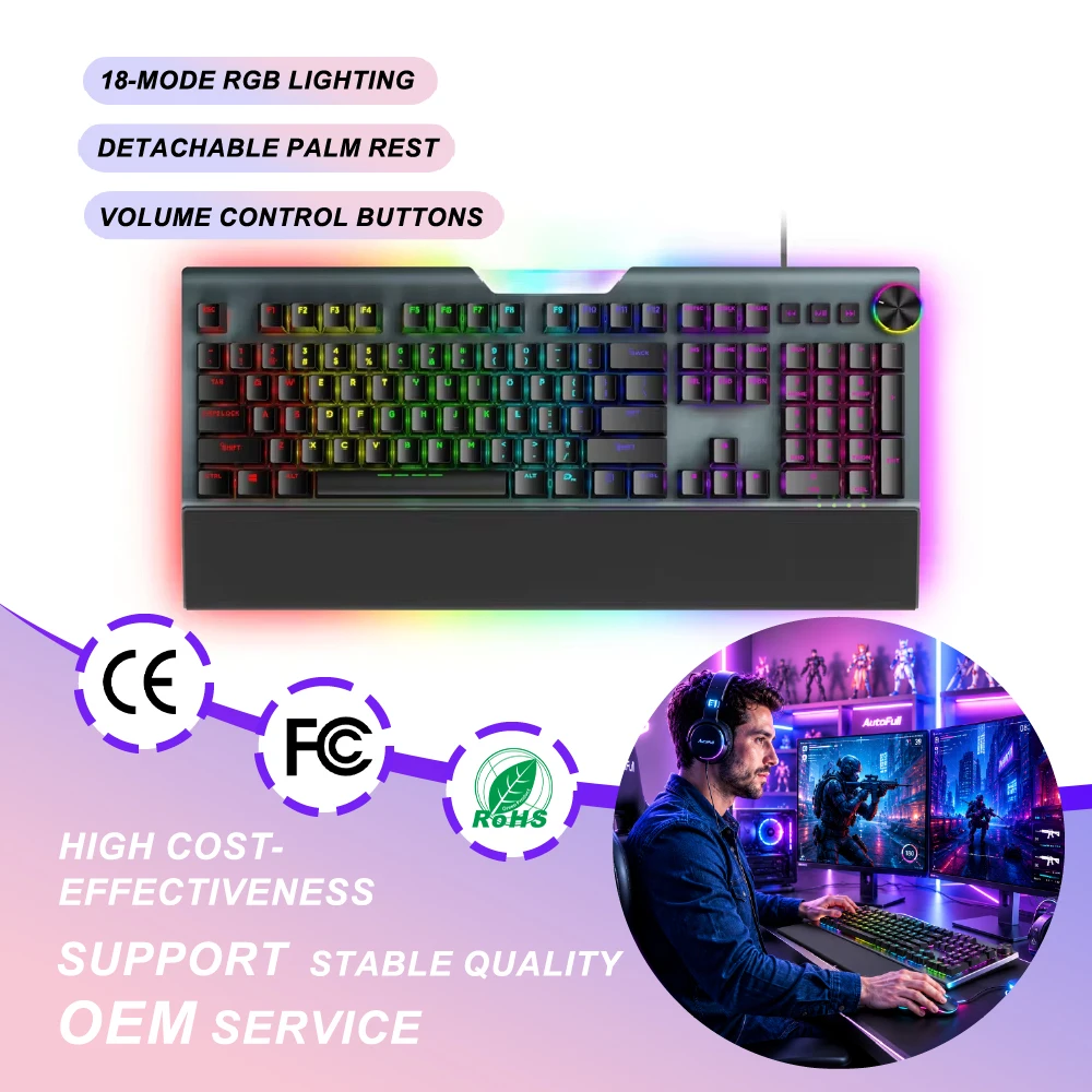 18 Mode RGB Mechanical Gaming Keyboard 104 Keys Side Lit LED Backlit Wired Gaming Keyboard for PC Laptop