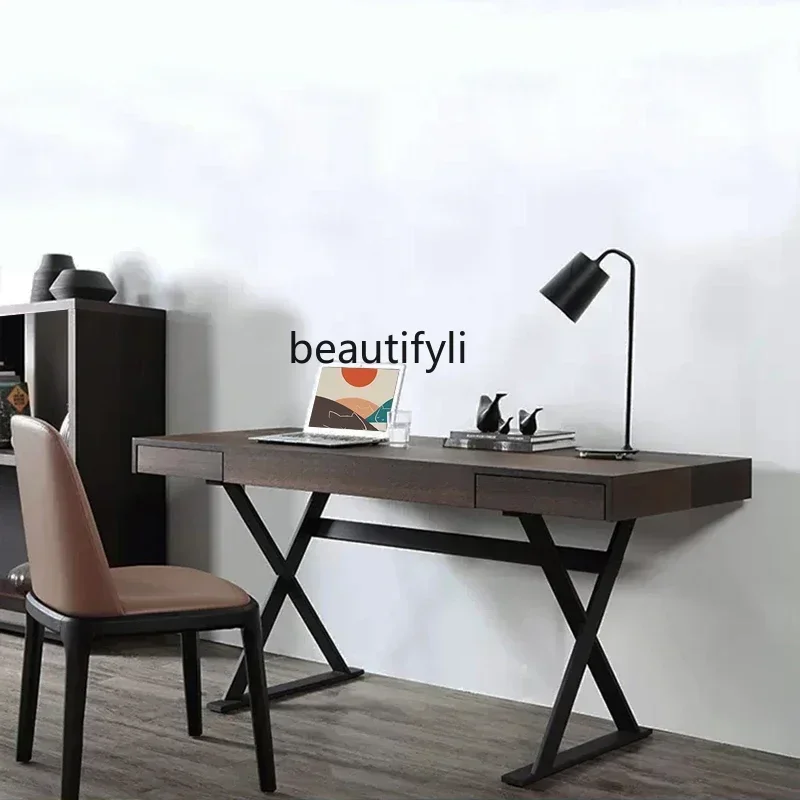 178C Designer Italian minimalist smoked wood writing desk solid wood drawer work deskG
